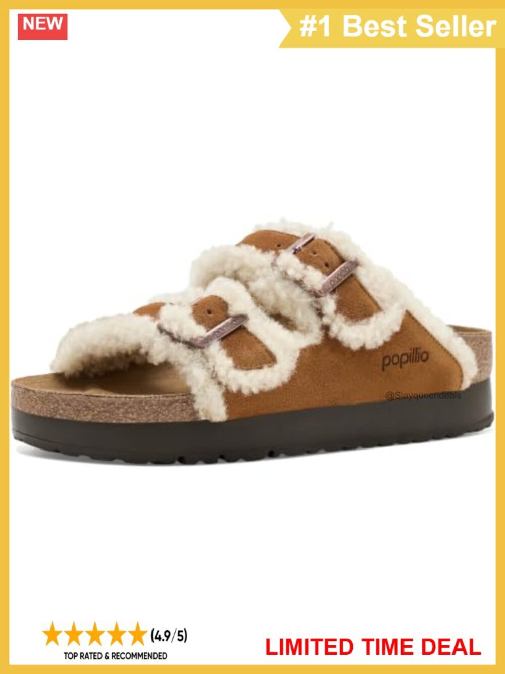 Birkenstock Arizona Platform Flex Shearling Suede Buckle Slide Sandal